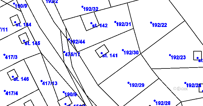 Parcela st. 141 v KÚ Myšenec, Katastrální mapa