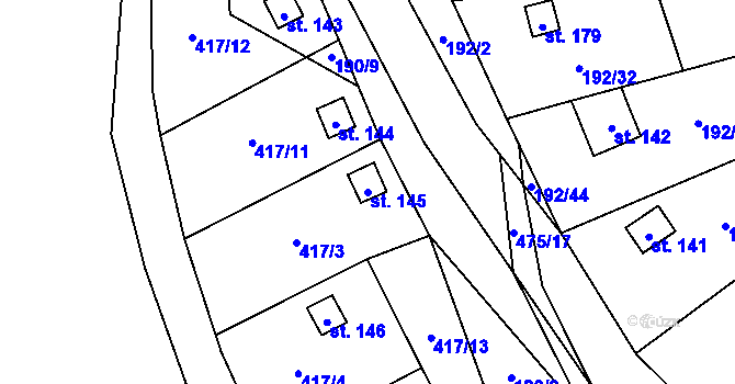 Parcela st. 145 v KÚ Myšenec, Katastrální mapa