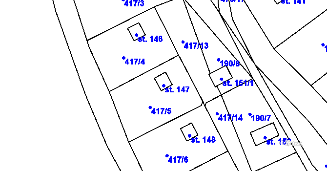 Parcela st. 147 v KÚ Myšenec, Katastrální mapa
