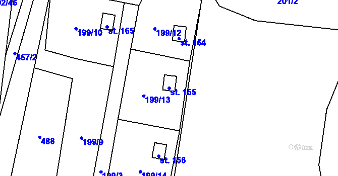 Parcela st. 155 v KÚ Myšenec, Katastrální mapa