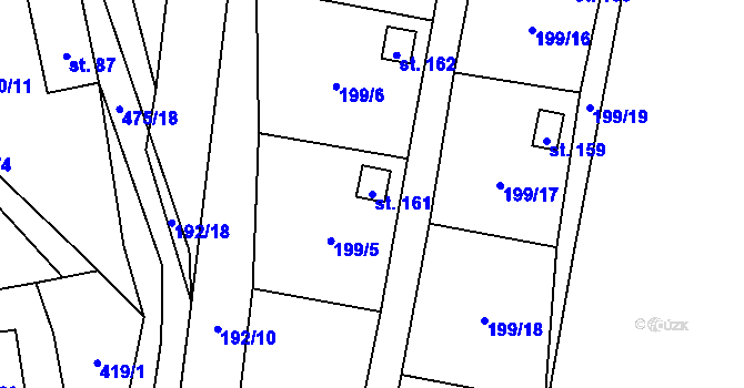 Parcela st. 161 v KÚ Myšenec, Katastrální mapa