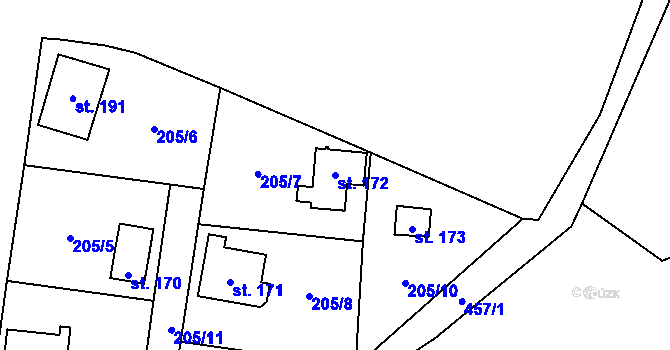 Parcela st. 172 v KÚ Myšenec, Katastrální mapa