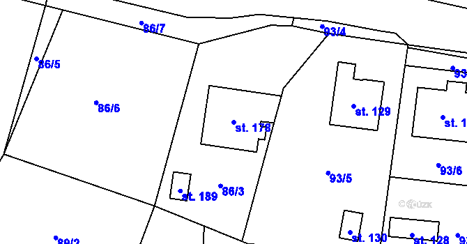 Parcela st. 178 v KÚ Myšenec, Katastrální mapa