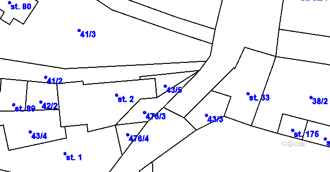 Parcela st. 43/5 v KÚ Myšenec, Katastrální mapa