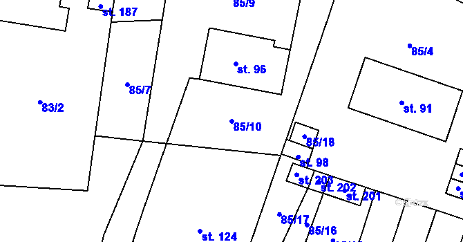 Parcela st. 85/10 v KÚ Myšenec, Katastrální mapa