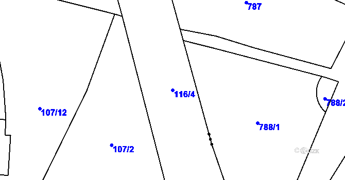 Parcela st. 116/4 v KÚ Myšenec, Katastrální mapa