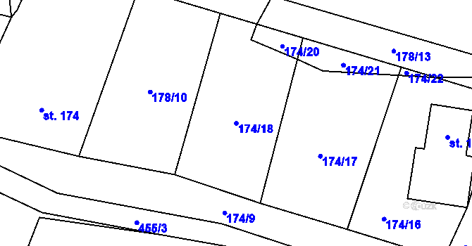 Parcela st. 174/18 v KÚ Myšenec, Katastrální mapa