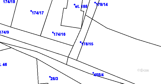 Parcela st. 178/15 v KÚ Myšenec, Katastrální mapa