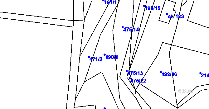 Parcela st. 190/1 v KÚ Myšenec, Katastrální mapa