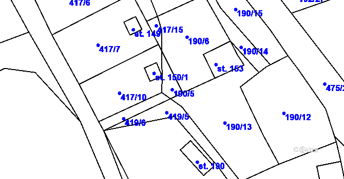 Parcela st. 190/5 v KÚ Myšenec, Katastrální mapa