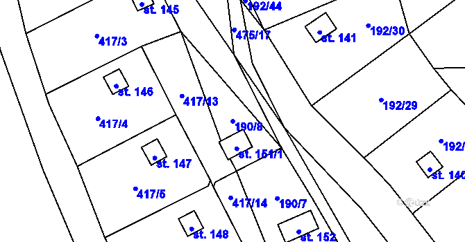 Parcela st. 190/8 v KÚ Myšenec, Katastrální mapa