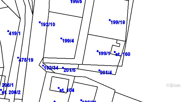 Parcela st. 199/1 v KÚ Myšenec, Katastrální mapa