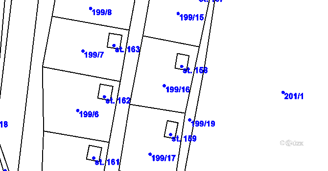 Parcela st. 199/16 v KÚ Myšenec, Katastrální mapa