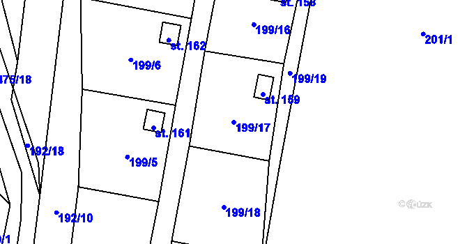 Parcela st. 199/17 v KÚ Myšenec, Katastrální mapa