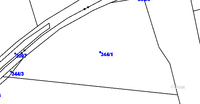 Parcela st. 344/1 v KÚ Myšenec, Katastrální mapa