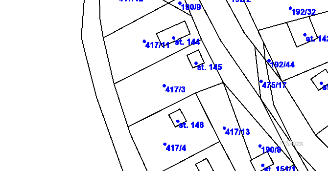 Parcela st. 417/3 v KÚ Myšenec, Katastrální mapa