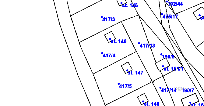 Parcela st. 417/4 v KÚ Myšenec, Katastrální mapa