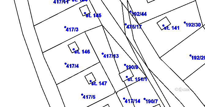 Parcela st. 417/13 v KÚ Myšenec, Katastrální mapa