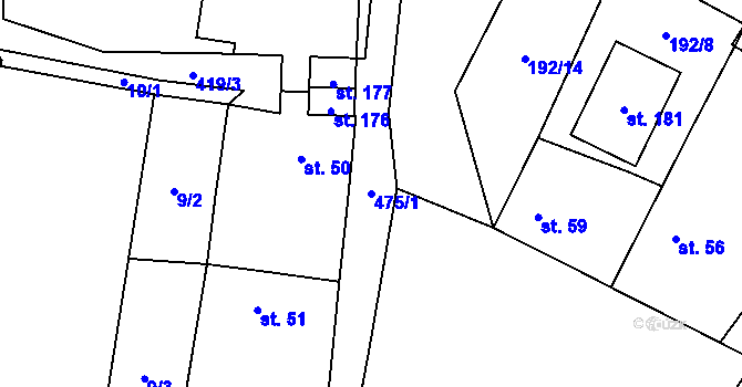 Parcela st. 475/1 v KÚ Myšenec, Katastrální mapa