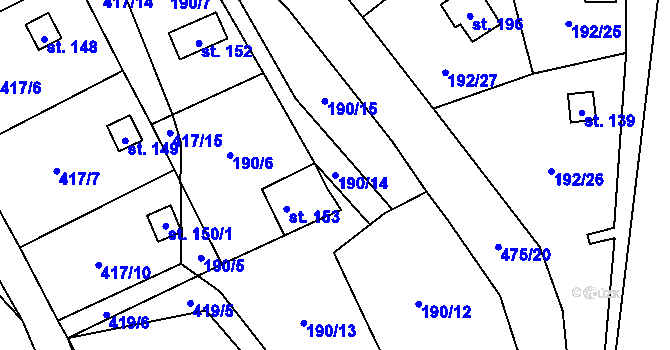 Parcela st. 190/14 v KÚ Myšenec, Katastrální mapa