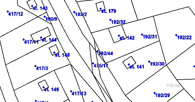 Parcela st. 192/44 v KÚ Myšenec, Katastrální mapa