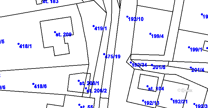 Parcela st. 475/19 v KÚ Myšenec, Katastrální mapa