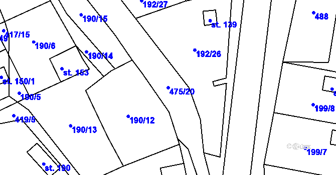 Parcela st. 475/20 v KÚ Myšenec, Katastrální mapa