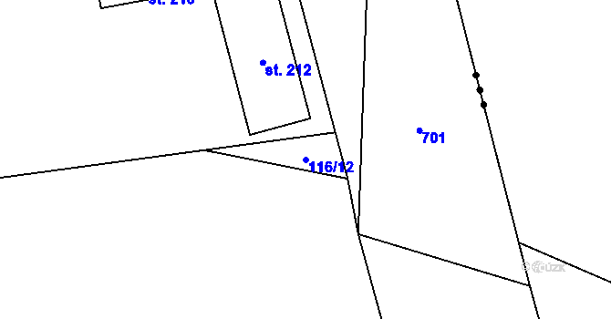 Parcela st. 116/12 v KÚ Myšenec, Katastrální mapa