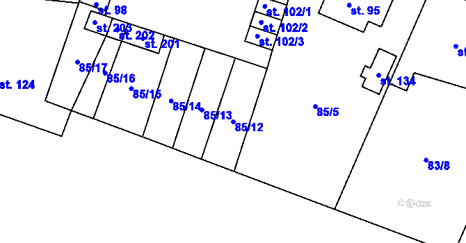 Parcela st. 85/12 v KÚ Myšenec, Katastrální mapa