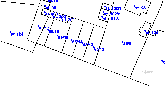Parcela st. 85/13 v KÚ Myšenec, Katastrální mapa
