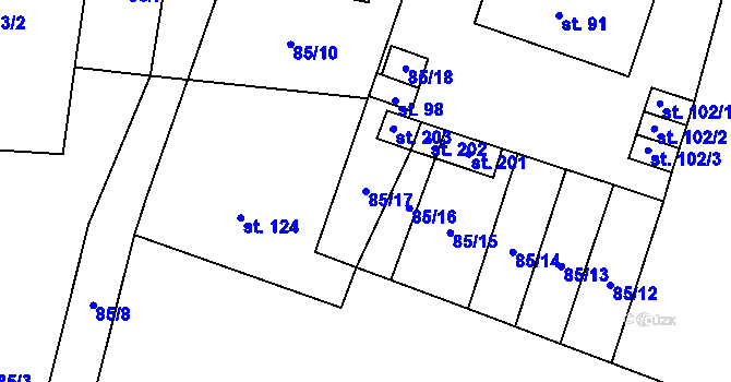 Parcela st. 85/17 v KÚ Myšenec, Katastrální mapa