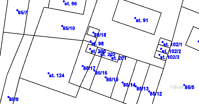 Parcela st. 202 v KÚ Myšenec, Katastrální mapa