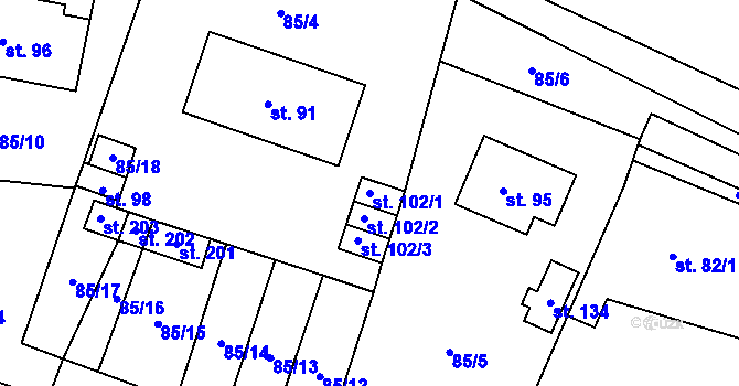 Parcela st. 102/1 v KÚ Myšenec, Katastrální mapa