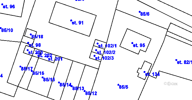 Parcela st. 102/2 v KÚ Myšenec, Katastrální mapa