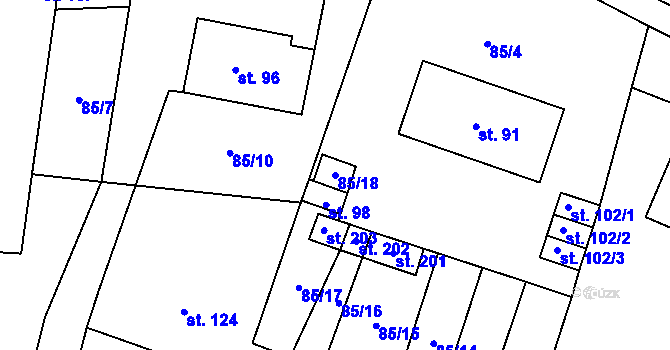 Parcela st. 85/18 v KÚ Myšenec, Katastrální mapa