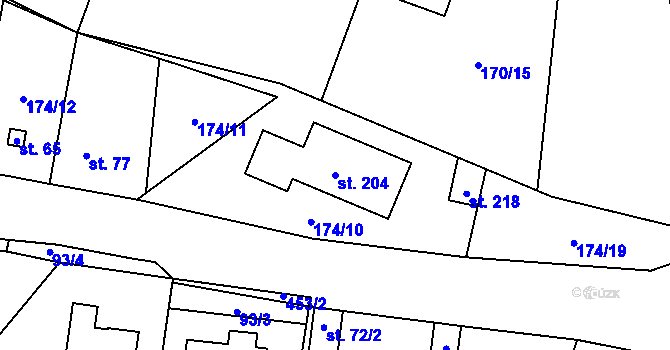 Parcela st. 204 v KÚ Myšenec, Katastrální mapa