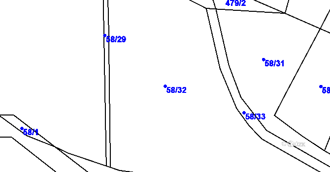 Parcela st. 58/32 v KÚ Myšenec, Katastrální mapa