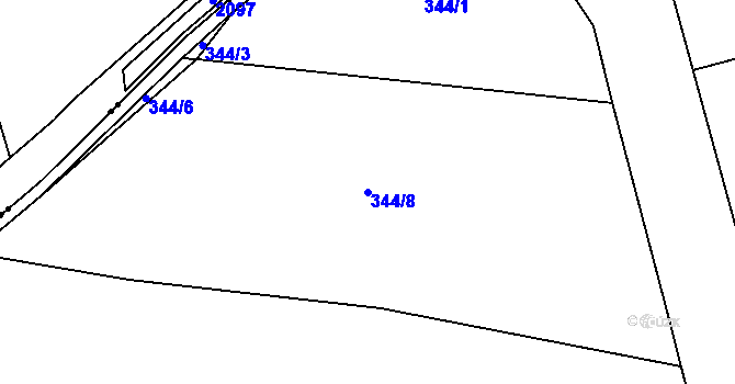 Parcela st. 344/8 v KÚ Myšenec, Katastrální mapa