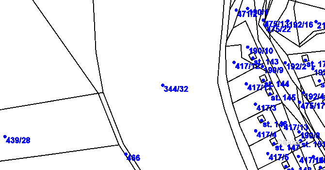 Parcela st. 344/32 v KÚ Myšenec, Katastrální mapa