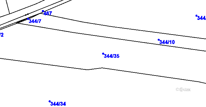 Parcela st. 344/35 v KÚ Myšenec, Katastrální mapa