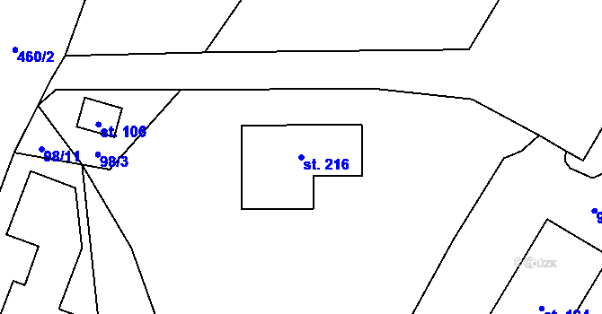 Parcela st. 216 v KÚ Myšenec, Katastrální mapa