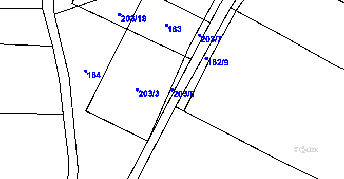 Parcela st. 203/8 v KÚ Selibov, Katastrální mapa