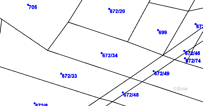 Parcela st. 672/34 v KÚ Selibov, Katastrální mapa