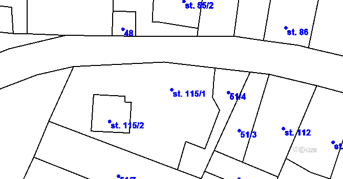 Parcela st. 115/1 v KÚ Myštěves, Katastrální mapa