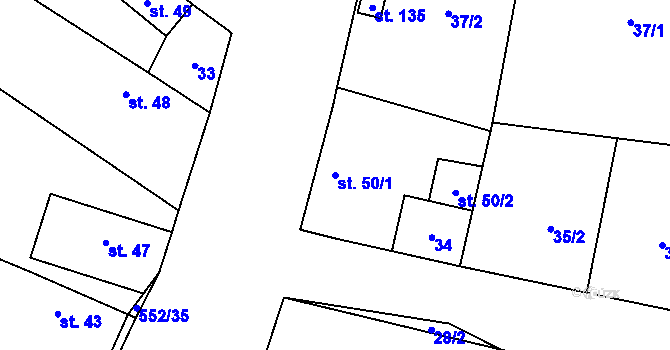 Parcela st. 50/1 v KÚ Myštěves, Katastrální mapa
