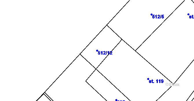 Parcela st. 512/12 v KÚ Myštěves, Katastrální mapa