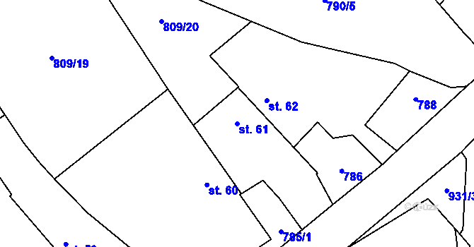 Parcela st. 61 v KÚ Kožlí u Myštic, Katastrální mapa