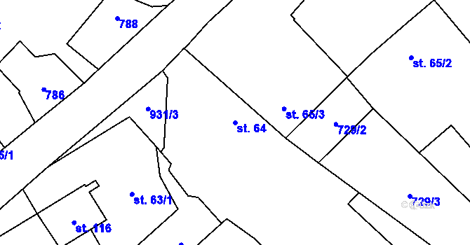 Parcela st. 64 v KÚ Kožlí u Myštic, Katastrální mapa