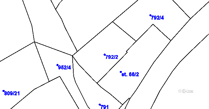 Parcela st. 792/2 v KÚ Kožlí u Myštic, Katastrální mapa