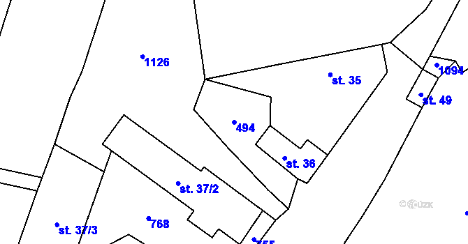 Parcela st. 494 v KÚ Myštice, Katastrální mapa